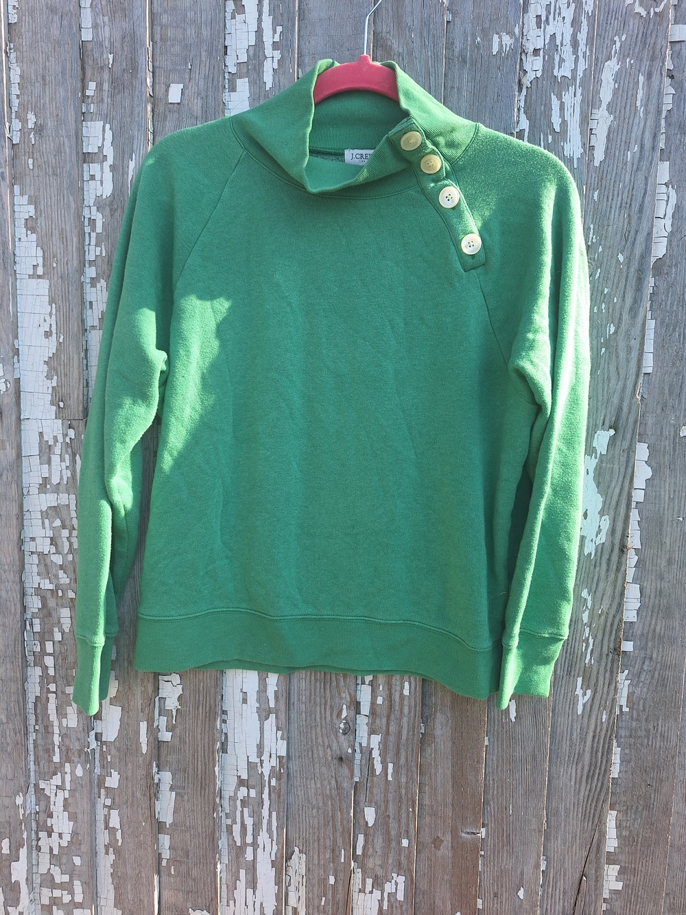 J. Crew Factory Green Button-Shoulder Funnel Neck Sweater Size Small